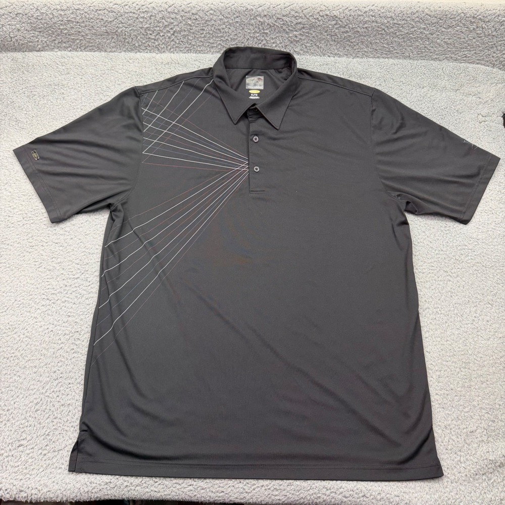 Greg Norman Play Dry Golf Mens XL Black Geometric Print Short Sleeve Polo Shirt